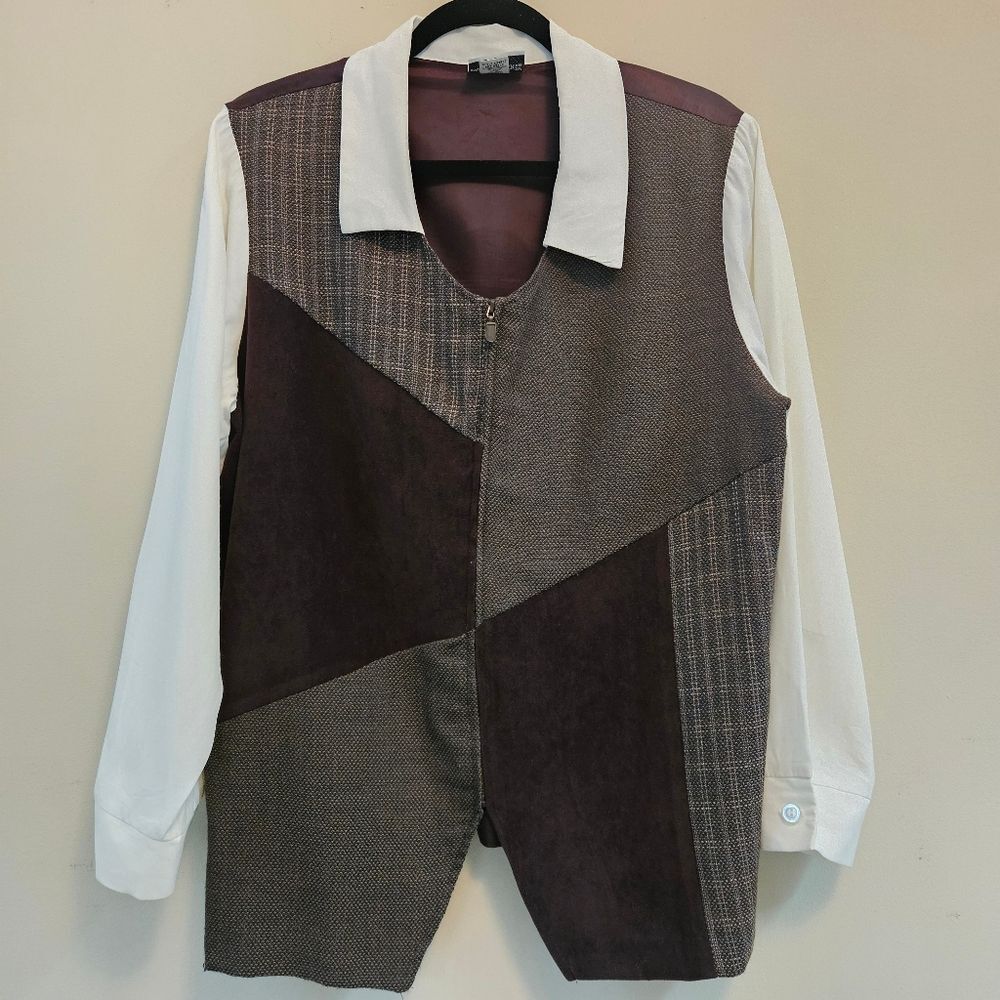 Vintage Y2K Fashion Bug Tweed Patchwork One Piece Top Vest/Shirt Women Sz 14/16